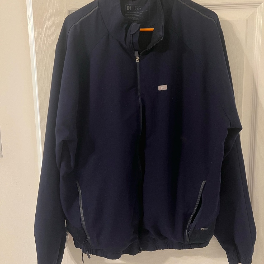 Figs Blue Windbreaker Jacket with Standing Collar